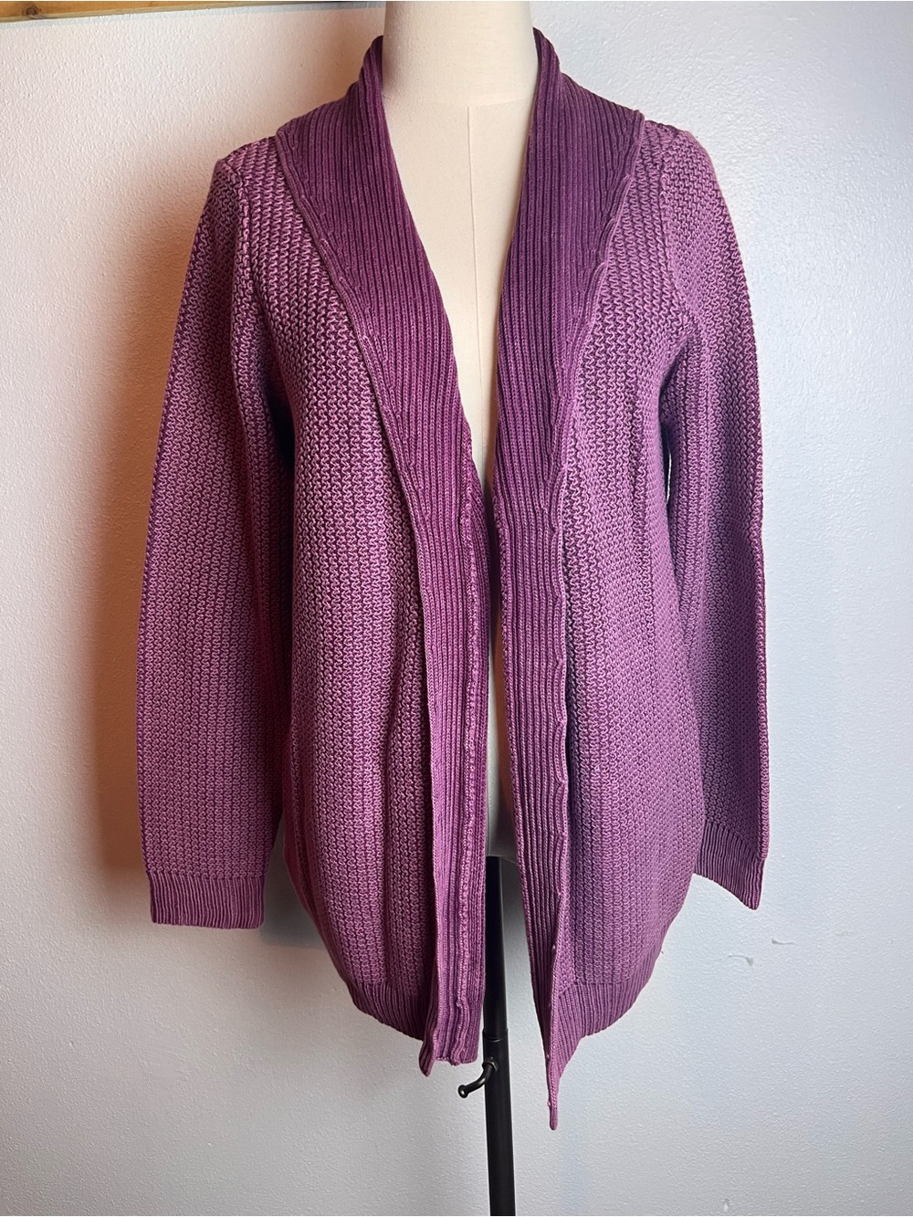 Women's Open-Front Purple Knit Cardigan Sweater 100% Cotton
